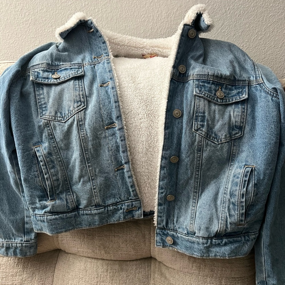 Sherpa-Lined Light Blue Denim Jacket